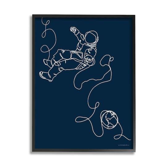 Stupell Industries Astronaut in Outer Space Over Earth Line Drawing Framed Wall Art